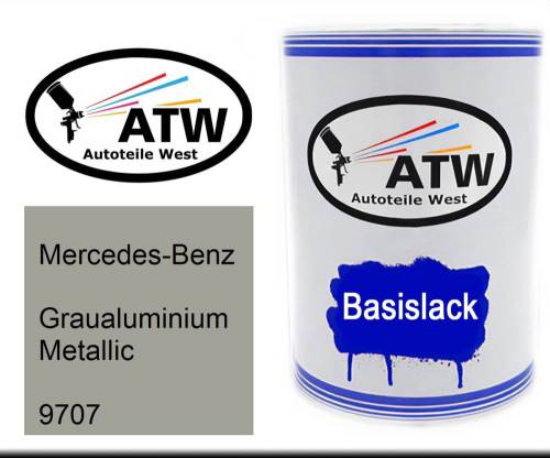 Mercedes-Benz, Graualuminium Metallic, 9707: 500ml Lackdose, von ATW Autoteile West.